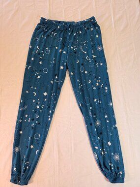 Women's Fleece Pajama Bottoms Joyspun Sun Moon Stars Blue M (8-10)